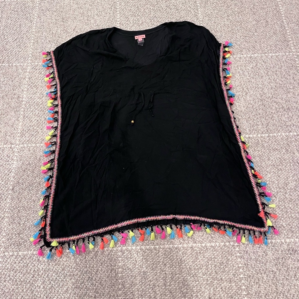 PILYQ Black Coverup with Neon Tassels girls L
